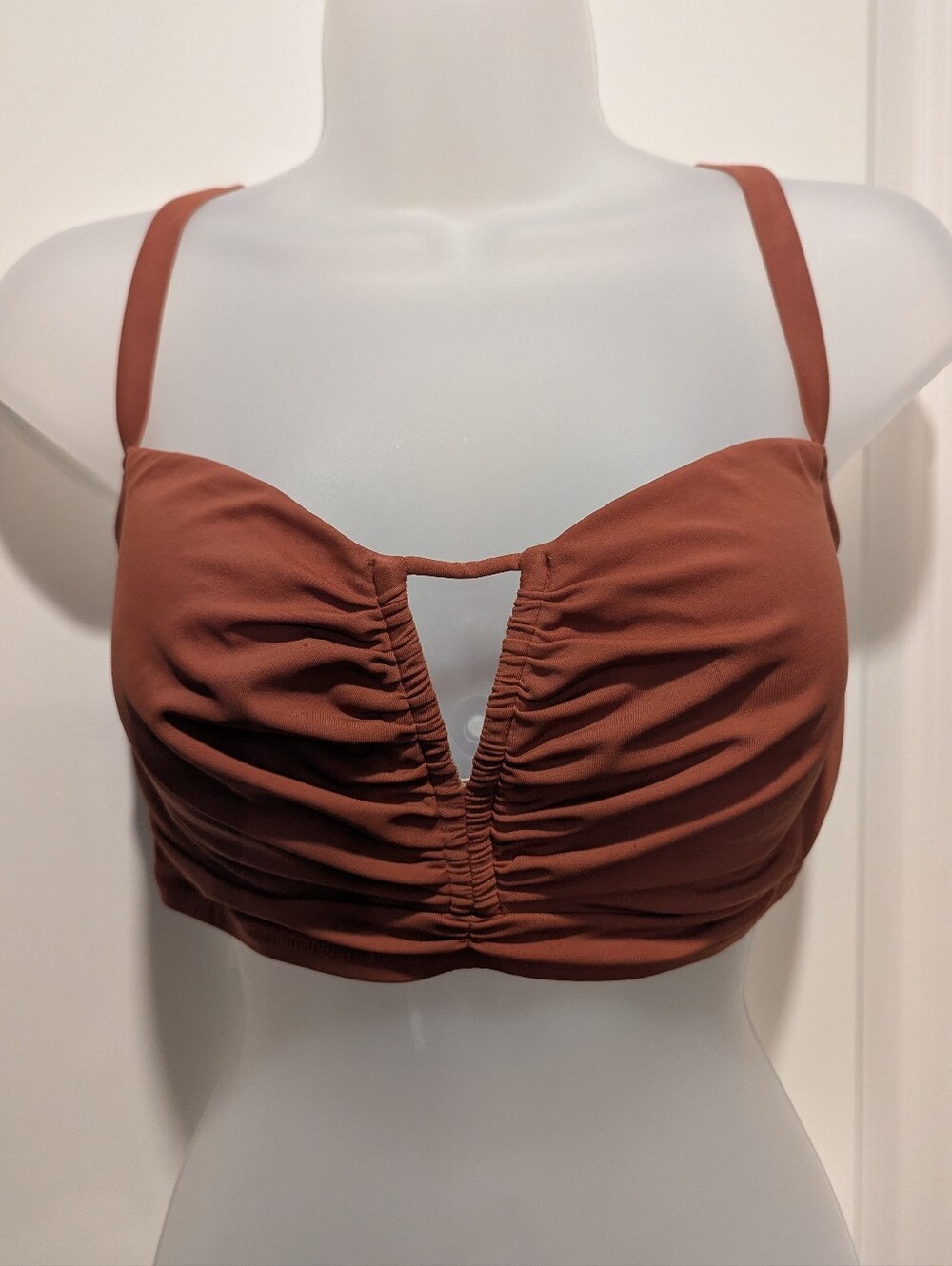 Shade & Shore Ruched V-Neck Bikini Top in Rich Rust - 38D